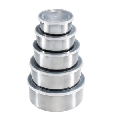 China US $1.2/set Stainless Steel Lid Lunch Box Container Stackable Snack Round Food Containers Stainless Steel Metal Lunch Box Sets for sale