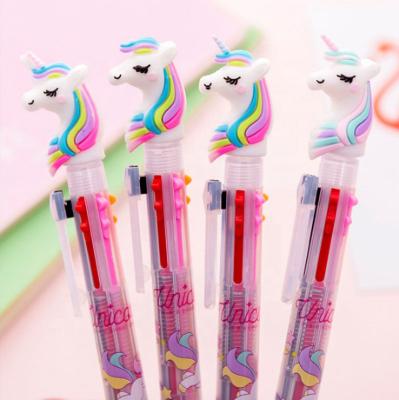 China office & School Pen 6 in 1 Unicorn Ballpoint Pen Silica Rainbow Kawaii Pen School Supplies For Kids Creative Ballpoint Gift for sale