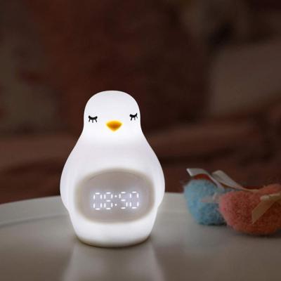 China Creative Room Cartoon Penguin Alarm Clock Sleep Baby LED Night Light Children Bedside Table Lamp for sale