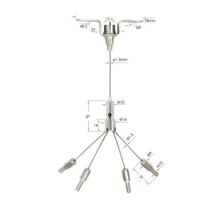 China Iron Four Legs Panel Light Adjustable Cable Suspension Kit For Art Galleries And LED Hanging System With Spring Hooks for sale