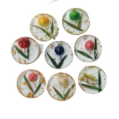 China UA756 Dropshipping Decoration Flower Jewelry High Quality Transparent Gold Foil Dried Handmade Materials Round Cabochon for sale