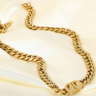 China FASHIONABLE UA280 Drop Shipping Stainless Steel Miami Thick Cuban Chain Necklace 18k Gold Plated Link Restriction Chain Choker Necklaces For Women for sale