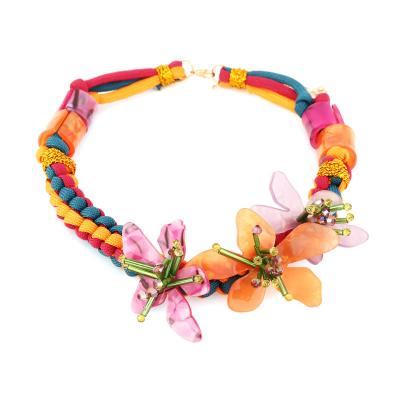 China UA741 Dropshipping Bohemia Handmade Vintage Colorful Flower Resin Necklaces Statement Necklaces Ethnic Acetate FASHION Chain For Women for sale