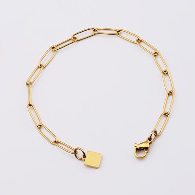 China Hiphop UA283 Drop Shipping Chunky Stainless Steel Link Chain Bracelet Fashion Jewelry Minimalist Gold Plated Square Pendant Women for sale