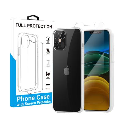 China Light Weight For Apple iPhone 12 11 XS X 0.33mm 2.5D Tempered Glass Screen Protector + 0.2mm Smart Phone Matte Frame Soft TPU Case Set for sale