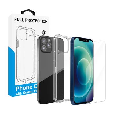 China Lightweight TPU Airbag Clear Cell Phone Case Shockproof Cover and 2.5d Glass Screen Protector for Apple iPhone 12 11 for sale