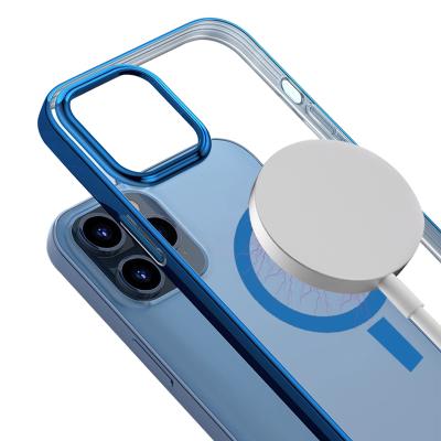 China Anti-drop Magnetic Wireless Charging Color Plating Clear PC Shockproof Smart Phone Case For iPhone 12 5.4 6.1 6.7 for sale