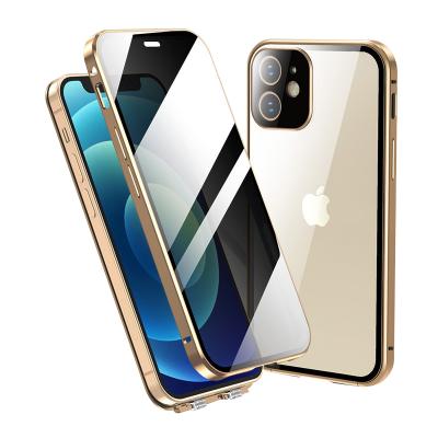 China Anti-drop Lockable Magnetic Case For iPhone 12 With Camera Lens Protector Privacy Screen Protector Double Sided Security 360 Glass for sale