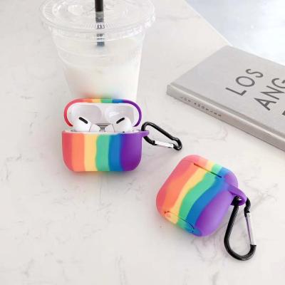 China Small Lightweight Portable Waterproof Rainbow Silicone Earphone Carrying Case with Carabiner for AirPods for sale