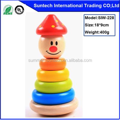 China Basswood and Pinewood and Wholesale Stacked Children's Educational Painting Toy Eco-friendly New Rainbow Color Tumbler Clown Smiling Wooden Kids Toys for sale