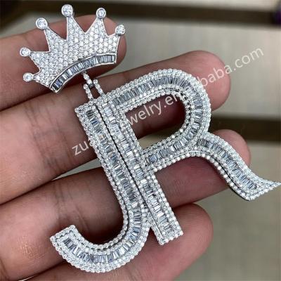 China Custom Silver Moissanite Diamond Iced Out Initial Wand Pendant Hiphop VVS Necklace for sale