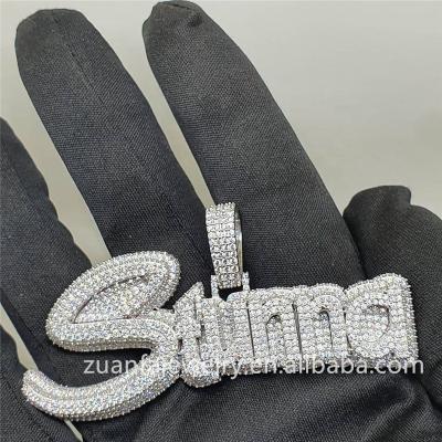 China Custom Silver Moissanite Diamond Iced Out Initial Wand Pendant Hiphop VVS Necklace for sale