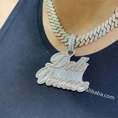 China Custom Silver Moissanite Diamond Iced Out Initial Wand Pendant Hiphop VVS Necklace for sale