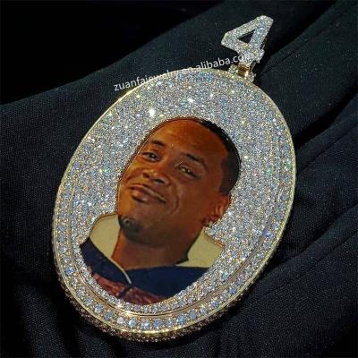 China Hiphop Hip Hop Iced Out Custom Photo Frame Pendant Round Oval Shape Moissanite Diamond Custom Photo Pendant for sale