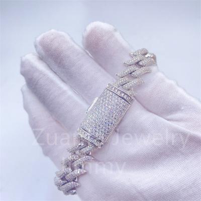 China Width Unfading VVS Moissanite Diamond HipHop Men Bling 16mm Diamond Men Bracelets for sale