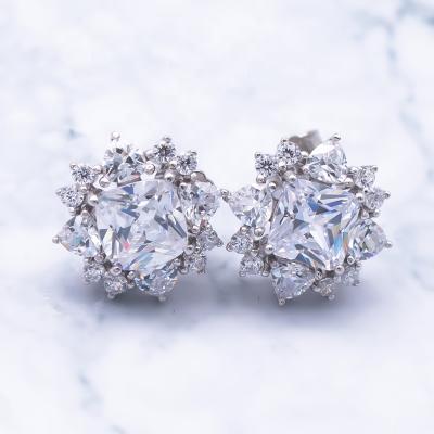 China 2020 Promotion Price Fashion Women Jewelry Sterling Silver Cushion Stud Diamond Unfading Earrings for sale