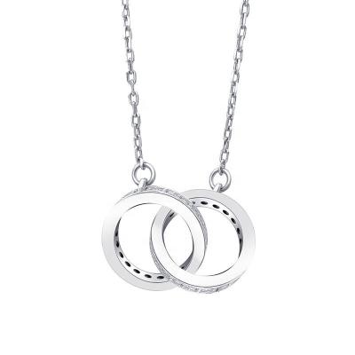 China CLASSIC Ready To Ship In Stock 925 Sterling Silver Double Circle Love Charm Necklace For Women for sale