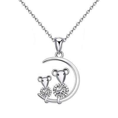 China CLASSIC Ready to Ship 925 Sterling Silver Animal Mouse Moissanite Running Gemstone Jewelry Set O Shape Charm Chain Necklace for sale