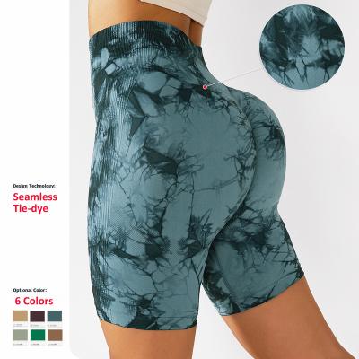 China Breathable Wholesale Stretch Yoga Shorts High Waist Gym Hip Women Sports Shorts Girls Tie Dye Booty Abbreviations for sale