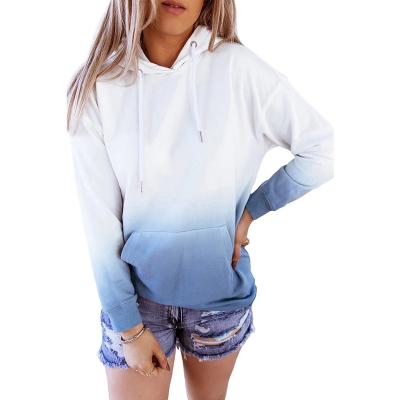 China Anti-Wrinkle Women Cotton Casual Soft Dip Dye Print Long Sleeve Drawstring Pullover Hoodies Sweatshirt Hoodie Tops Ladies Hoodies Sweatshirt for sale