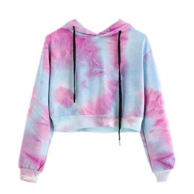 China 2021 Fashion Anti-Wrinkle 2021 Long Sleeve Breathable Round Dye Tie Dye Autumn Women Sweatshirt Casual Hooded Short Neck Hoodies for sale