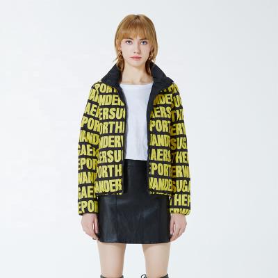 China 2021 raincoats waterproof breathable oversized standing collar lettered double-sided women yellow cotton-padded coat for sale