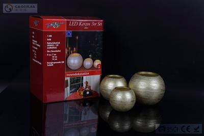 China Gold Sliver Copper Metallic Flameless Led Candles , Flickering Round Ball Candles for sale