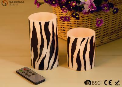 China Zebra Striped Flameless Wax Candles Yellow Light LED Color With Remote Control for sale