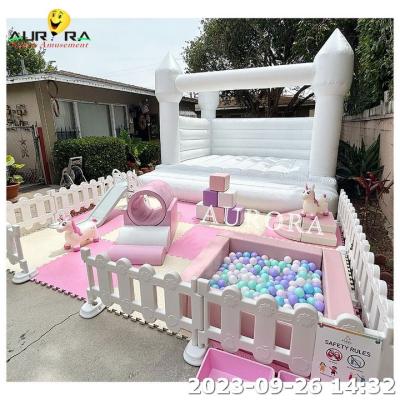 China Ball Pit With Slide White Inflatable Bounce House Soft Play Equipment Package for sale