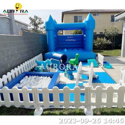 China Inflatable Bouncing Blue Mini Castle Soft Play Equipment Area For Kids With Fence for sale