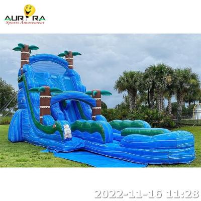 China Slide inflável tropical de PVC com pista dupla Slide inflável de água com piscina à venda