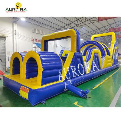 China Blue Yellow 0.55mm PVC Giant Inflatable Obstacle Course Jumping Castle Color Custom for sale