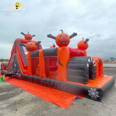 China Outdoor Giant Commercial Obstacle Course Blow Up Halloween Pumpkin Themed for sale