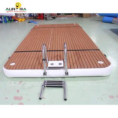 China OEM Inflatable Floating Dock Swim Platform With Ladder Drop Stitch PVC Teak Foam for sale