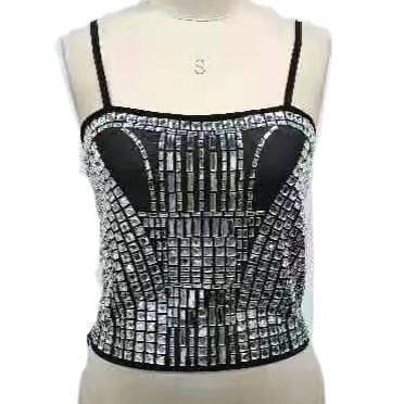 China QUICK DRY Women's Vest Strapless Sling Fashion Shiny Vest Slimming Rhinestone Short Sling for sale