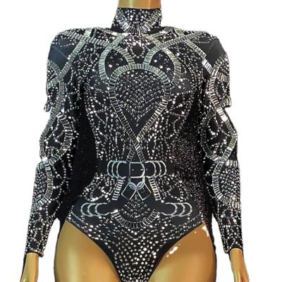 China New Design Crystal Mesh Jumpsuit Women Anti-static Nightclub Singer Costume Dance Stage Jumpsuit for sale