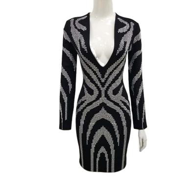 China Newest Fashion Women Office Women Stripe Style Anti-Wrinkle Long Sleeve Dress Bodycon Bandage Dress Short Dress for sale