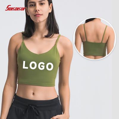 China Wholesale Price Logo V-Neck Bra Breathable Custom Yoga Bra Stretch Running Sports Underwear Active Fitness Women Single External Use for sale