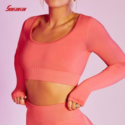 China New Breathable Activewear High Elastic Running Tight Back Workout Seamless Yoga Sports Tops Custom Manufacturers Beautiful for sale