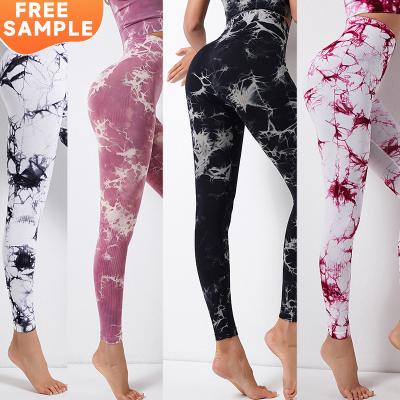 China Breathable High Butt Yoga Workout Tie Dye Trousers Factory Waist Yoga Workout Seamless Gym Fitness Lifting Gaiters Crack! crack! for sale