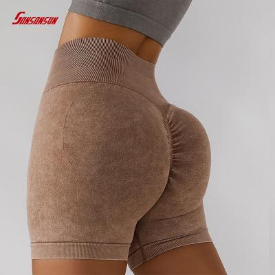 China Breathable Summer Washed Yoga Shorts Peach Seamless Buttocks High Waist Elastic Fitness Shorts Running Women's Sports Gaiters for sale