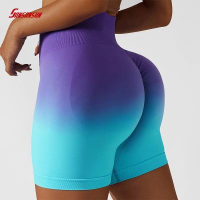 China Elastic Waist Hip Lift Fitness Pants Breathable Gradient Yoga Shorts Women Seamless Tight Sports High Waist Shorts for sale