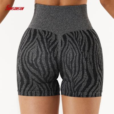 China Yoga Running Leggings Tight-Fitting Sports Gaiters Women Fitness Tight-fitting Leopard Print Peach Sports Seamless Shorts for sale