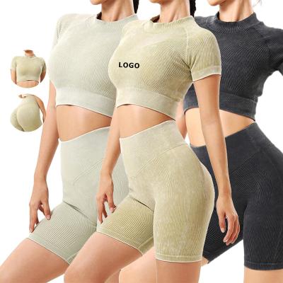 China 2022 Breathable Logo Women Hollow Custom Fitness Seamless Active Wear Yoga Set Workout Clothing Gym Fitness Sets for sale