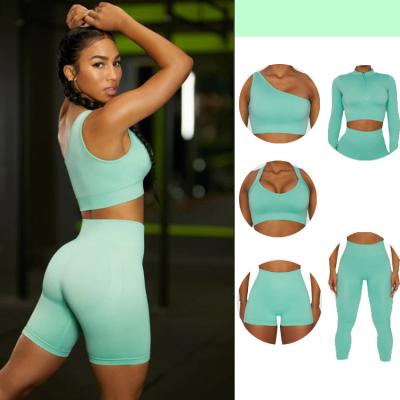 China Breathable Tik Tok Fitness Tracksuit Sports Active Fitness Wear 5 Piece Gym Bra Suit Long Sleeve Women Sport Yoga Seamless Set for sale