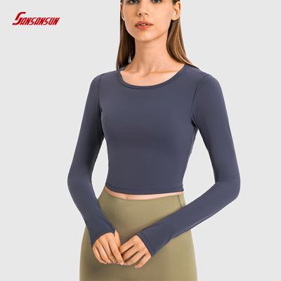 China New Breathable Gym Wear Yoga Tops Women Tops Long Sleeve Fitness Yoga Clothing Women Silm Gym Breathable Tops for sale