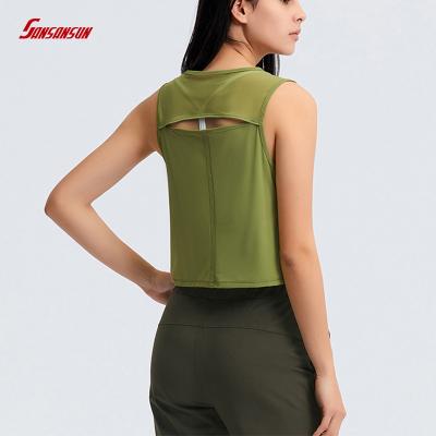 China Custom Manufacturers New Breathable Sports Yoga Casual Outwear Sleeveless Navel Tank Short Sexy Back Hollow Out for sale