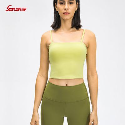 China Factory direct sales breathable spring and summer new style yoga vest with chest pad women Half-cut sling yoga umbilical clothes for sale