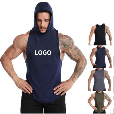 China Dropshipping Logo Polyester Hooded Vest Sports Tank Tops Gym Activewear Sportswear Workout Fitness Muscle Custom Made Breathable Vests for sale