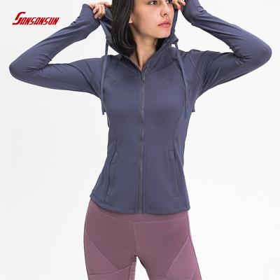 China New Women's Casual Sports Fitness Jacket Women's Sports Zipper Stretch Jacket Slim Running Hooded Breathable Yoga Jacket for sale